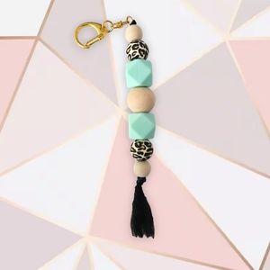 Silicone/Cheetah/wood bead Keychain